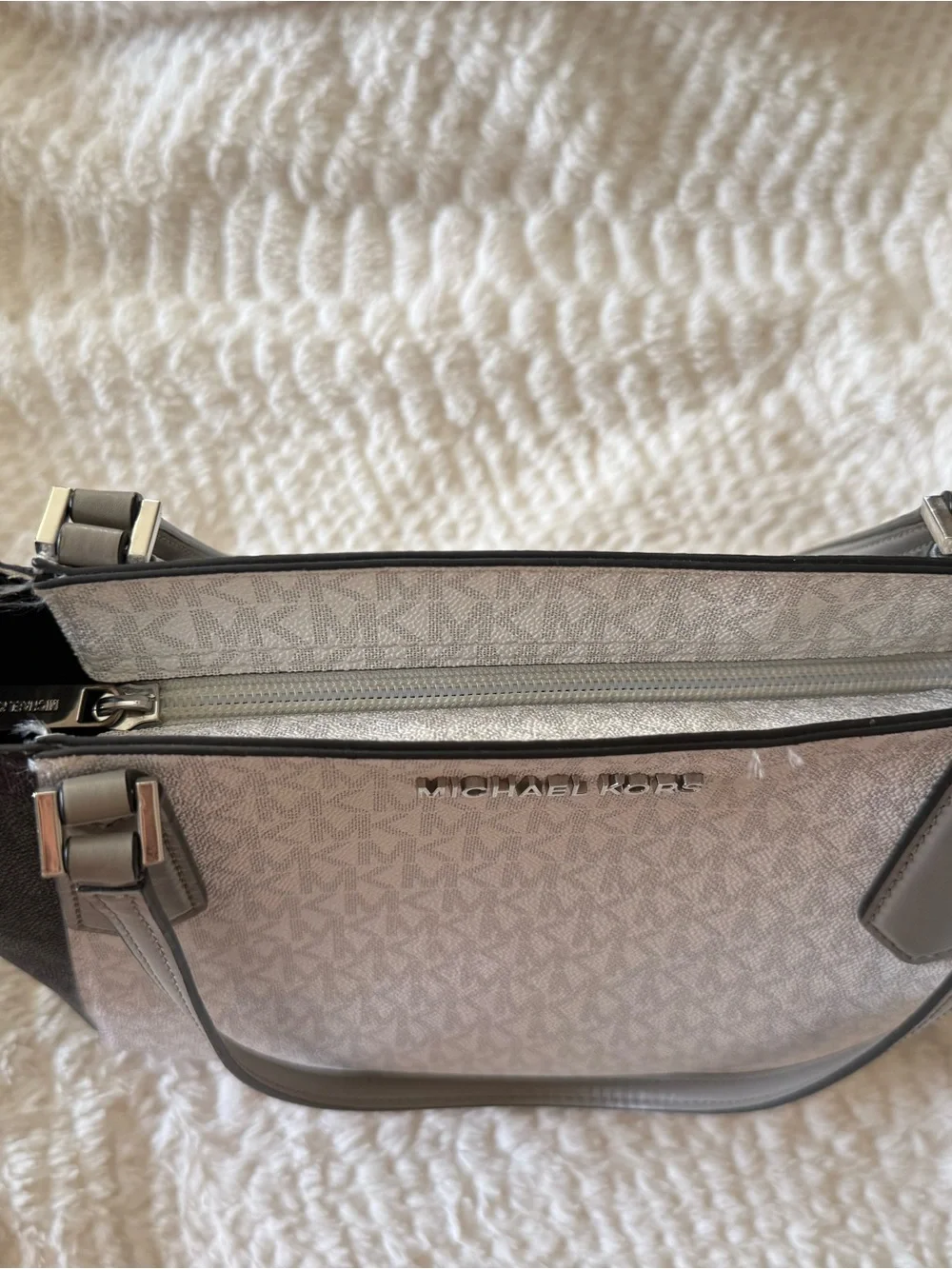 Michael Kors Signature MK Tote in Light Beige and Gray Trim